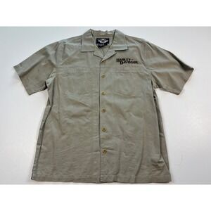 Harley Davidson Mens Short Sleeve Button Up Pockets Shirt Khaki Tan Logo Large